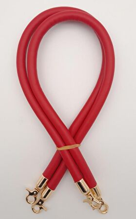 Çift Kordon Çanta Sapı Kırmızı Renk Light Gold Metalli