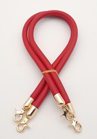 Çift Kordon Çanta Sapı Kırmızı Renk Light Gold Metalli