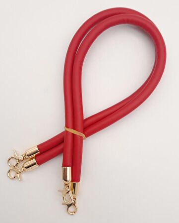 Çift Kordon Çanta Sapı Kırmızı Renk Light Gold Metalli