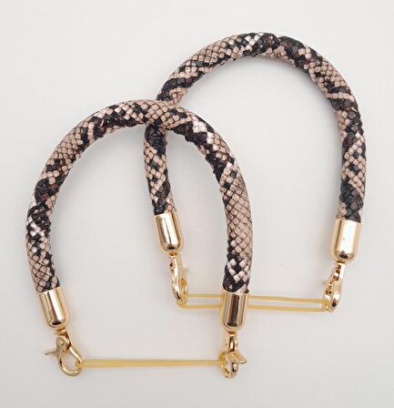 Çift Kısa Kordon Çanta Sapı Yılan Derisi Desen Light Gold Metalli