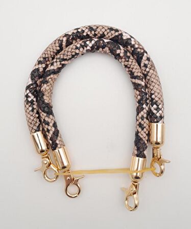 Çift Kısa Kordon Çanta Sapı Yılan Derisi Desen Light Gold Metalli