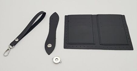 Kartlıklı Cüzdan İçi Deri Seti Siyah Renk Gümüş Metalli
