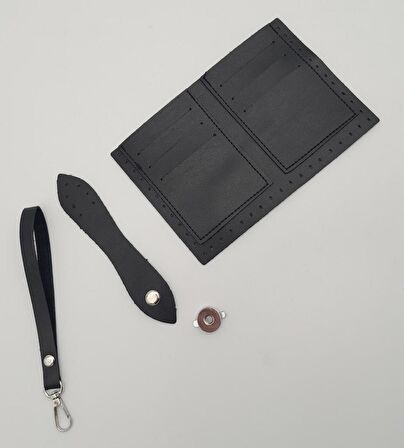 Kartlıklı Cüzdan İçi Deri Seti Siyah Renk Gümüş Metalli