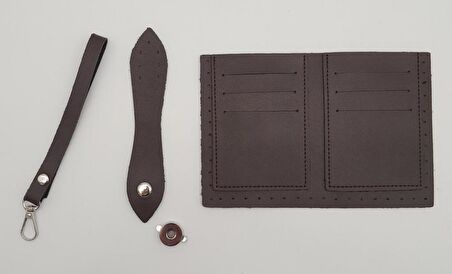 Kartlıklı Cüzdan İçi Deri Seti Koyu Kahverengi Gümüş Metalli