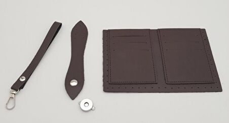Kartlıklı Cüzdan İçi Deri Seti Koyu Kahverengi Gümüş Metalli
