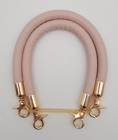 Çift Kısa Kordon Çanta Sapı Pudra Renk Light Gold Metalli