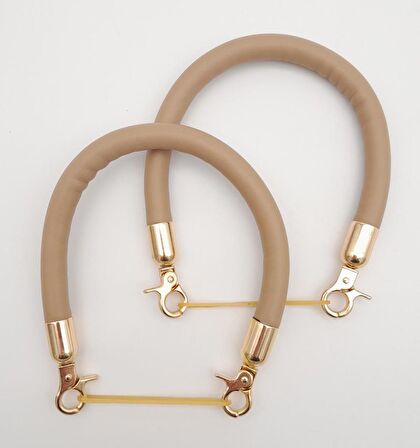 Çift Kısa Kordon Çanta Sapı Vizon Renk Light Gold Metalli