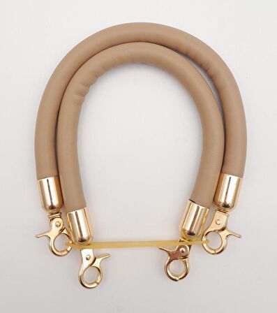 Çift Kısa Kordon Çanta Sapı Vizon Renk Light Gold Metalli