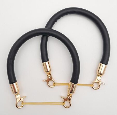 Çift Kısa Kordon Çanta Sapı Siyah Renk Light Gold Metalli