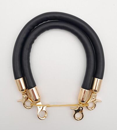 Çift Kısa Kordon Çanta Sapı Siyah Renk Light Gold Metalli