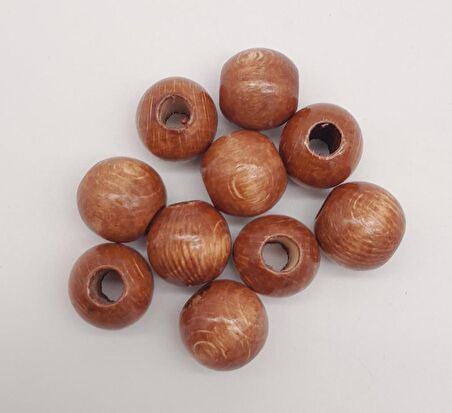 24 mm Ahşap Yuvarlak Boncuk Taba Renk 10 Adet