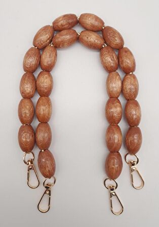 40 cm Ahşap Oval Boncuklu Taba Renk Kancalı Çift Sap Light Gold Metalli