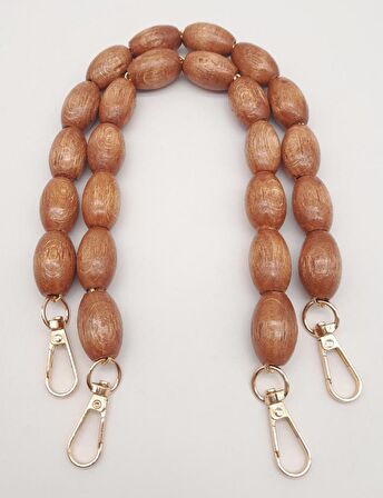 40 cm Ahşap Oval Boncuklu Taba Renk Kancalı Çift Sap Light Gold Metalli