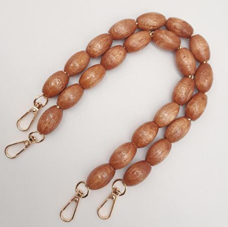 40 cm Ahşap Oval Boncuklu Taba Renk Kancalı Çift Sap Light Gold Metalli