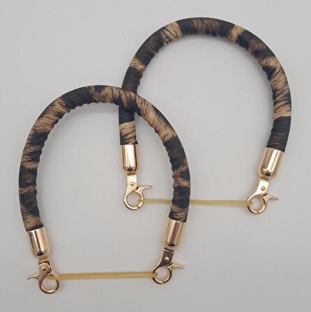 Çift Kısa Kordon Çanta Sapı Leopar Light Gold Metalli