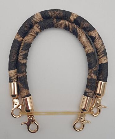 Çift Kısa Kordon Çanta Sapı Leopar Light Gold Metalli