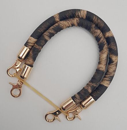 Çift Kısa Kordon Çanta Sapı Leopar Light Gold Metalli