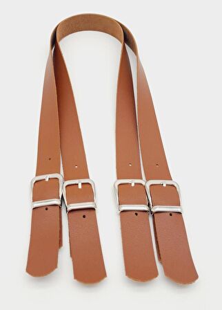 Tokalı Model Suni Deri Taba Renk Çift Çanta Sapı Gümüş Metal