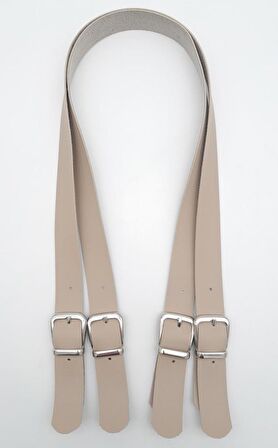 Tokalı Model Suni Deri Bej Renk Çift Çanta Sapı Gümüş Metal