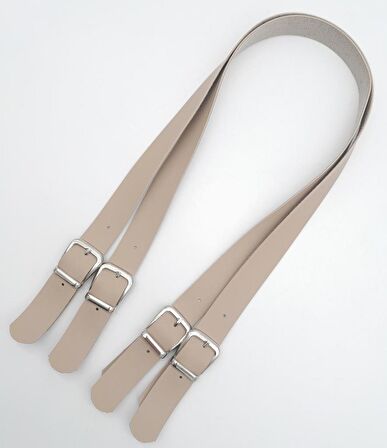 Tokalı Model Suni Deri Bej Renk Çift Çanta Sapı Gümüş Metal