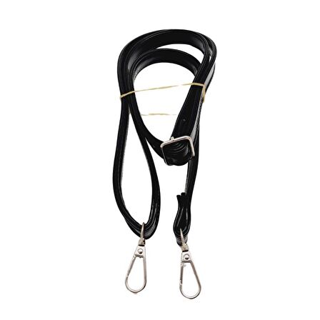 Rugan Deri 125x2 cm Sürgütlü Siyah Renk Çanta Sapı Gümüş Metalli