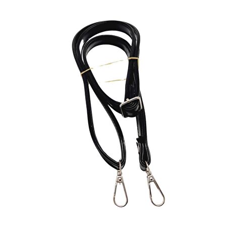 Rugan Deri 125x2 cm Sürgütlü Siyah Renk Çanta Sapı Gümüş Metalli