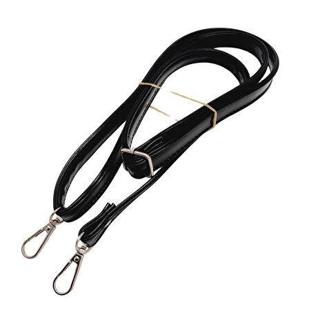 Rugan Deri 125x2 cm Sürgütlü Siyah Renk Çanta Sapı Gümüş Metalli