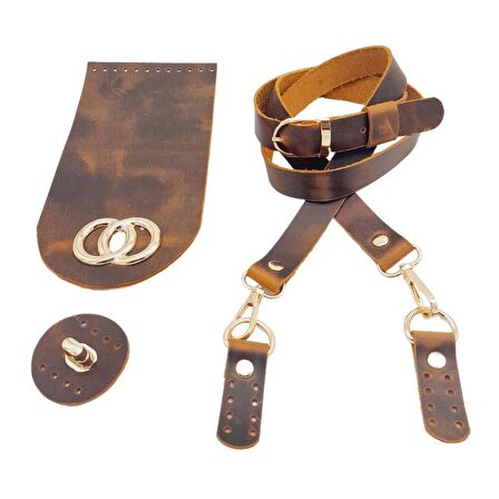 Crazy Oil Hardal Sarı Gerçek Deri Dual Model Çanta Seti Light Gold Metalli