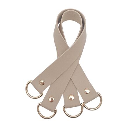 Suni Deri 38x2.5 cm Bej Renk Çift Çanta Sapı Light Gold Metalli