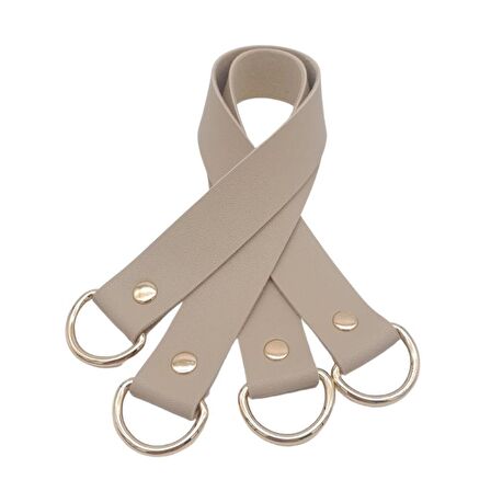 Suni Deri 38x2.5 cm Bej Renk Çift Çanta Sapı Light Gold Metalli