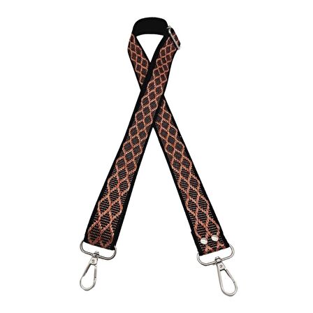 120x3 cm Polyester Kolon Çanta Sapı Siyah Pembe Simli Gümüş Metalli