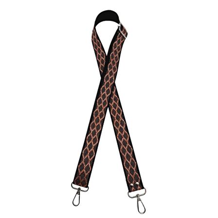 120x3 cm Polyester Kolon Çanta Sapı Siyah Pembe Simli Gümüş Metalli