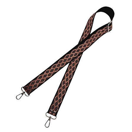 120x3 cm Polyester Kolon Çanta Sapı Siyah Pembe Simli Gümüş Metalli