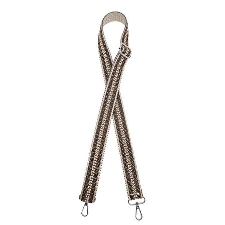 120x3 cm Polyester Kolon Çanta Sapı Bej Kahverengi Simli Gümüş Metalli