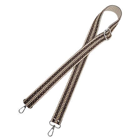 120x3 cm Polyester Kolon Çanta Sapı Bej Kahverengi Simli Gümüş Metalli