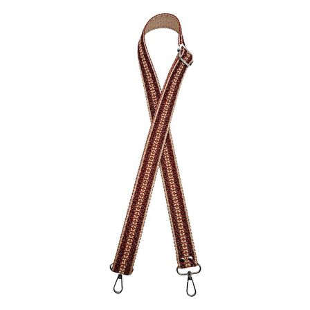 120x3 cm Polyester Kolon Çanta Sapı Bej Kırmızı Simli Gümüş Metalli