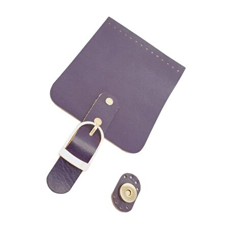 Gerçek Deri 21x12 cm Mor Renk Çanta Kapağı Light Gold Metalli