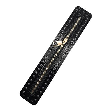 Rugan Derili Fermuar Yeni Model Siyah Renk 30 Cm Light Gold Metalli