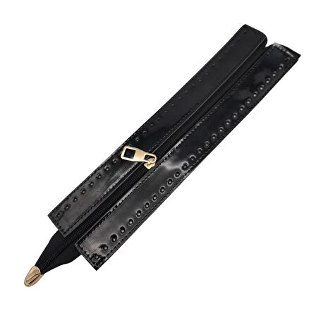 Rugan Derili 28 cm Siyah Renk Fermuar Light Gold Metalli