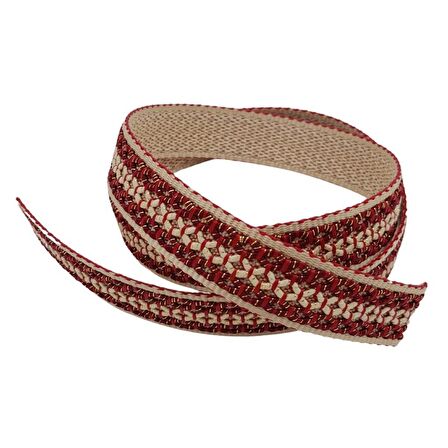 3 cm Polyester Kolon Bej Kırmızı Simli 1 Metre