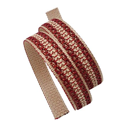 3 cm Polyester Kolon Bej Kırmızı Simli 1 Metre