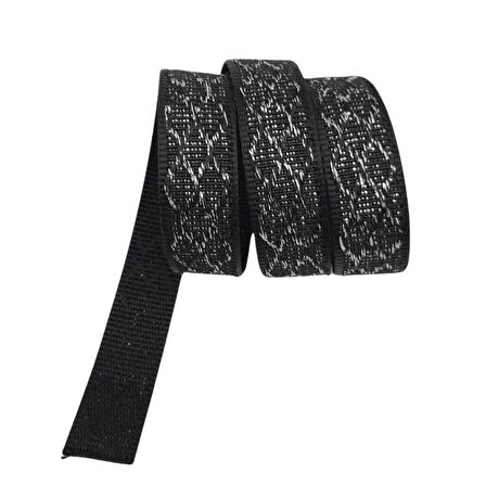 3 cm Polyester Kolon Siyah Gümüş Simli 1 Metre