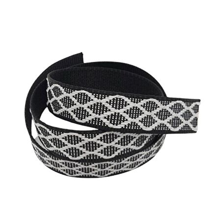 3 cm Polyester Kolon Siyah Beyaz Simli 1 Metre