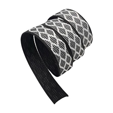 3 cm Polyester Kolon Siyah Beyaz Simli 1 Metre