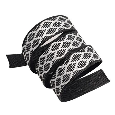 3 cm Polyester Kolon Siyah Beyaz Simli 1 Metre