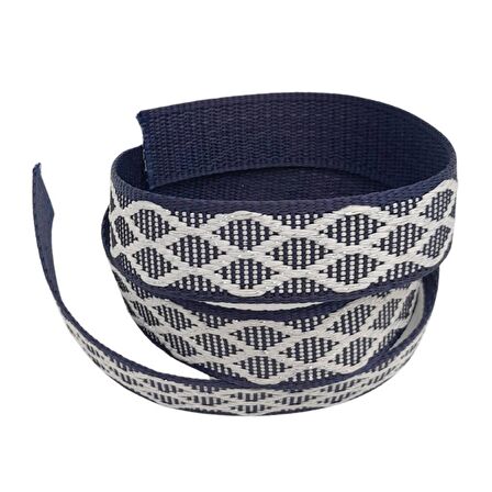 3 cm Polyester Kolon Lacivert Beyaz Simli 1 Metre