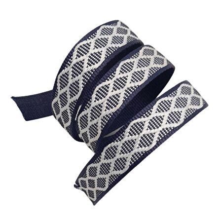 3 cm Polyester Kolon Lacivert Beyaz Simli 1 Metre