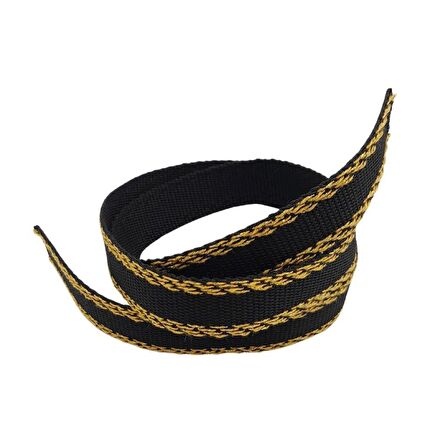 3 cm Polyester Kolon Siyah Gold No:2 Simli 1 Metre