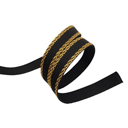 3 cm Polyester Kolon Siyah Gold No:2 Simli 1 Metre