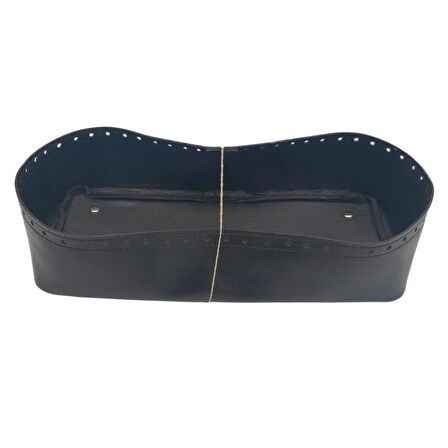 Siyah Suni Deri 28x13 cm Yüksek Çanta Tabanı Light Gold Metalli